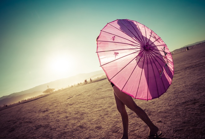 Pink, Umbrella, Girl