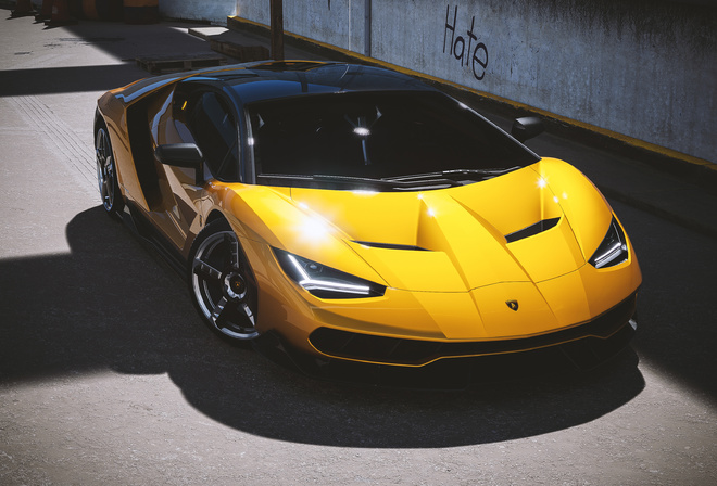 Lamborghini, Centenario, Yellow, Cgi