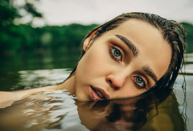 women, water, face, portrait, wet hair, wet body, women outdoors