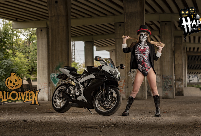 halloween, modell, women, motorcycle