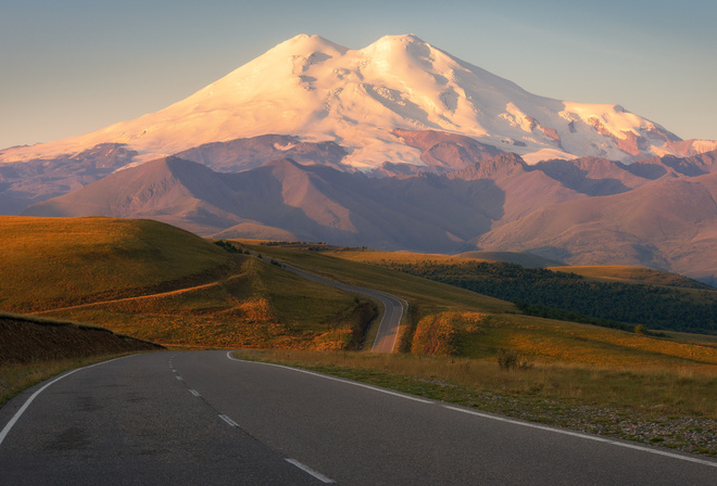 nature, mountains, hills, sky, landscape, highway, road, snow, grass, dirt road