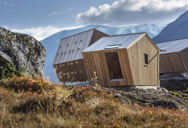 Norway, Luster, Wooden Cabins, mountains, Tourist Cabin, Snohetta