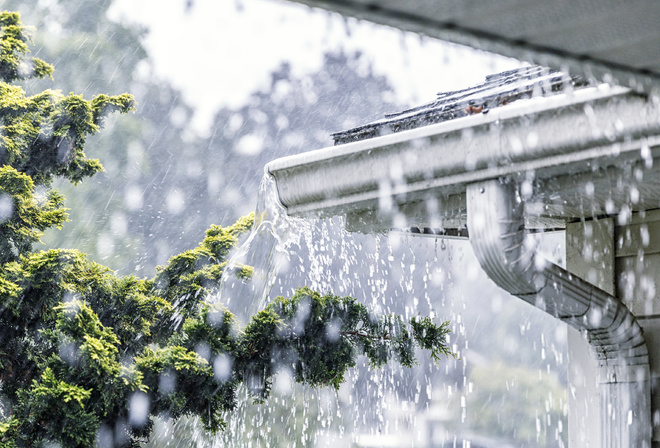 rainfall, waterspout, rainy weather, roof