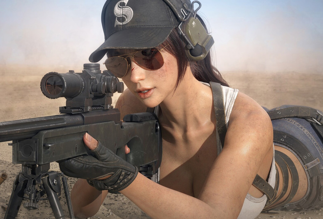 Tomb Raider, Lara croft, video game girls, video games, jeans, T-shirt, white t-shirt, desert, baseball cap, ponytail, rifle, arms, sniper rifle, digital art, fantasy girl, gun, pistol, ass, sunglasses, glasses