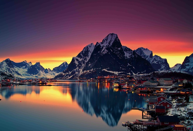 Norway, Lofoten Islands, Sunset, Moskenes