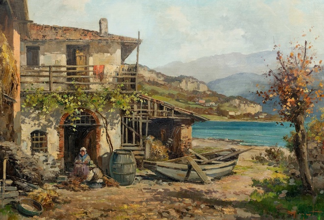 Ercole Magrotti, Italian, Italian Lakeside Scene