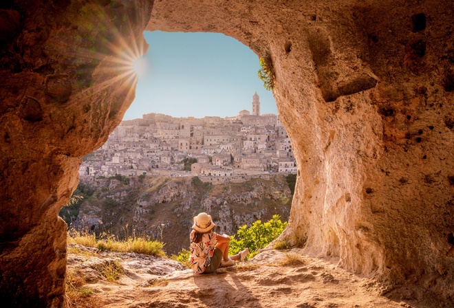 Matera, original settlement lies in two canyons, Southern Italy, Murgia Materana Park, nature in a unique and fascinating landscape