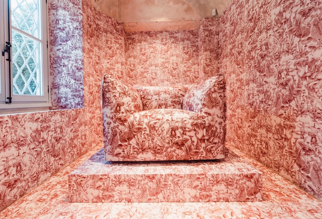 Stella McCartney, Cole and Son, exclusive sustainable wallpaper, Fungi Forest, furniture