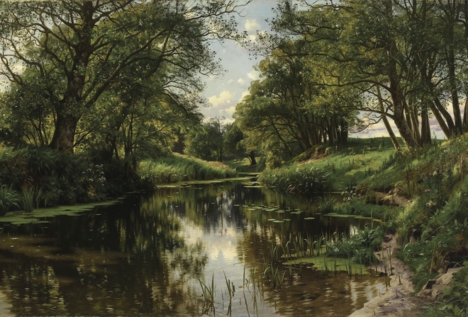 Peder Mork Monsted, Danish, 1905, River Landscape, Summer