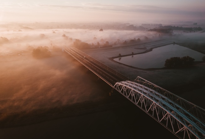 Mist, Early Morning Sunrise, IJssel-river, Holland