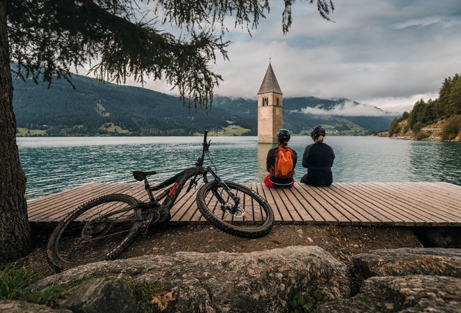 Lake Reschen, South Tyrol, Italy, Graun Church tower