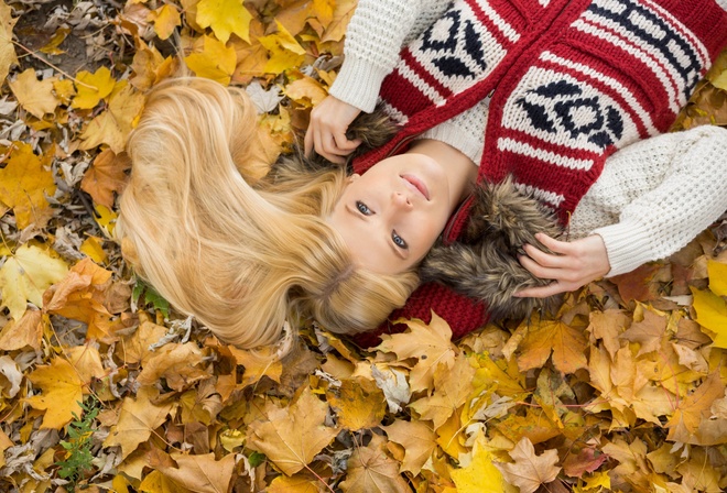 park, young woman, autumn, leaves