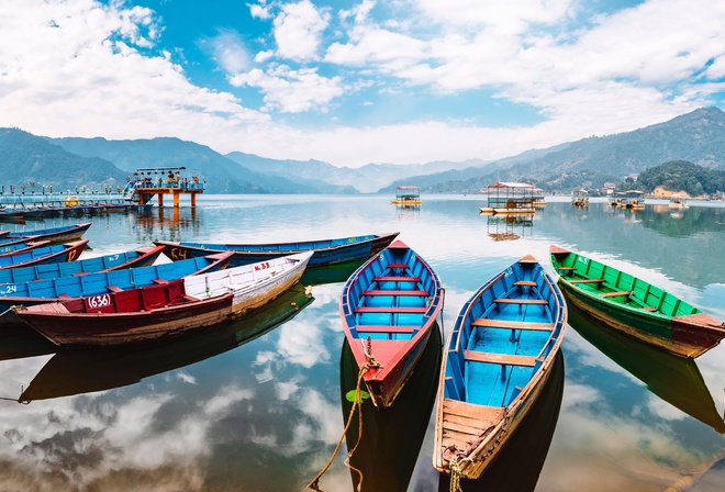 Boats in Phew Lake, Pokara, Nepal