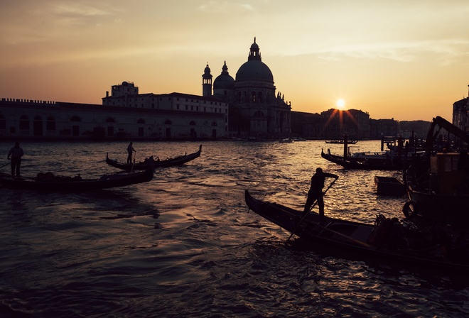 Gondola, Basilica Santa Maria della Salute, Venice, Italy