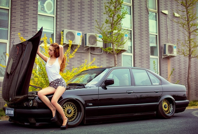 Girl, BMW, E34, Heels, Model, , 