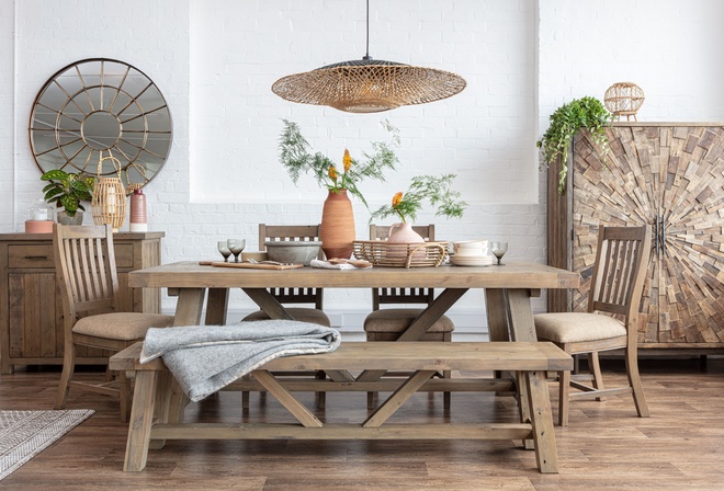 Dining Table, Oak Bench, Scandinavian style dining room interior