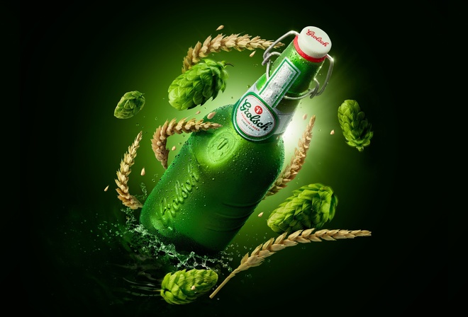 Grolsch, beer, bottle, splash green