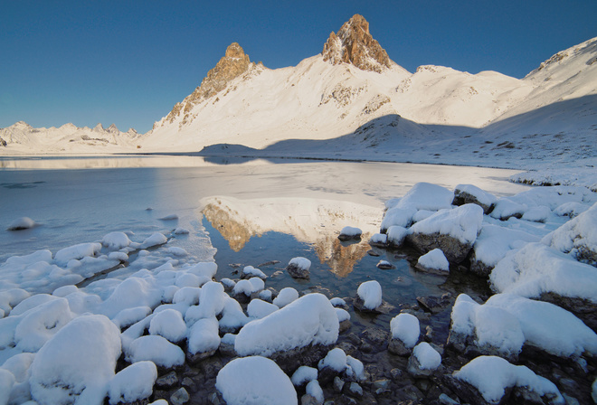 , , , , , , lake, mountains, snow, stones, winter, landscape