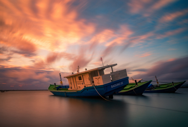 sea, boat, nature, clouds, sky