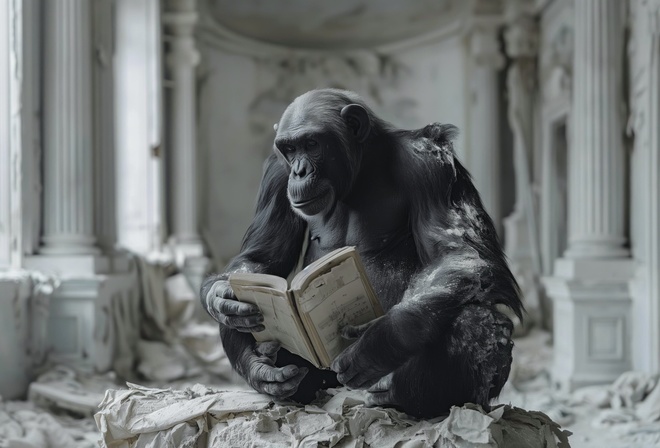 , , AI art, monkey, book, 