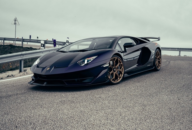 Lamborghini Aventador SVJ, italian cars, Lamborghini, Viola Aletheia, road, outdoors