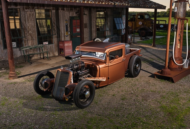 1934, lincoln, classic, hotrod, gas station, pickup