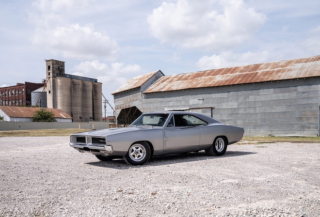 Mopar, Classic, Silver, Muscle, Charger, Dirt, Buildings