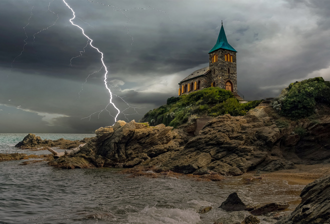 Natureza, Raios, Tempestade, Mar, Chuva, Casinha