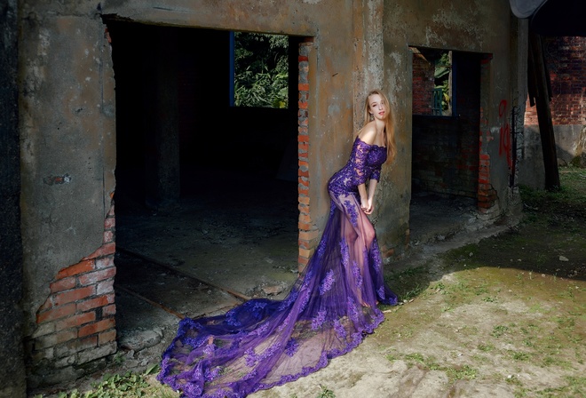 dress, purple, model, pose, beauty, blonde