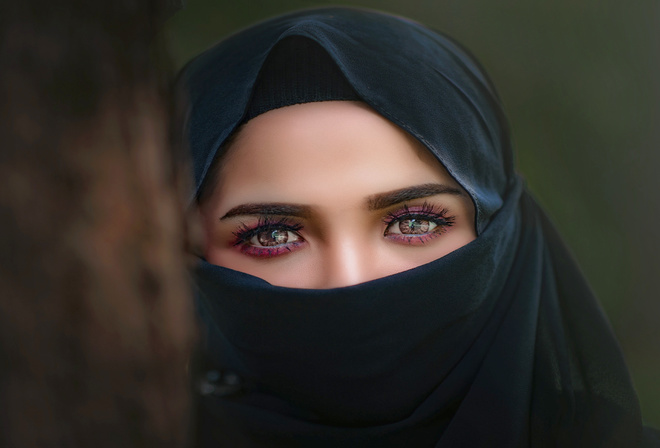 Olhar, Lindo, HIjab, Olhos Castanhos, de Preto