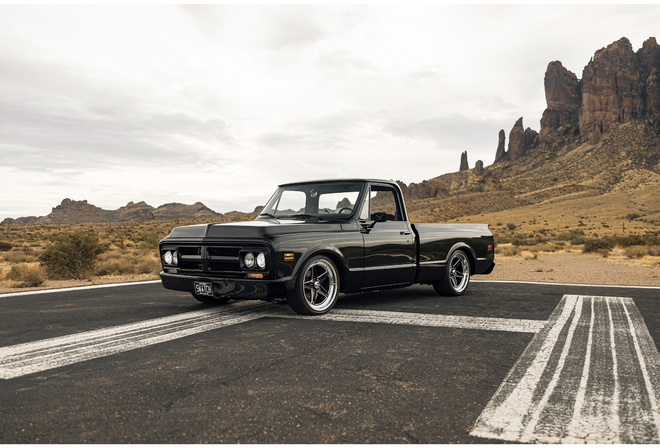 1970 Chevrolet C10, black, truck, bowtie, outdoors