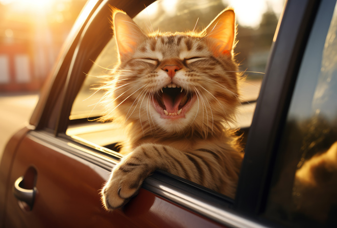 Cat, Summer vacation, car