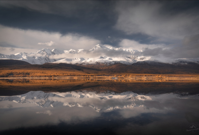 nature, reflection, sky, clouds, mountains, hills, snowy mountains, landscape, lake, water, 