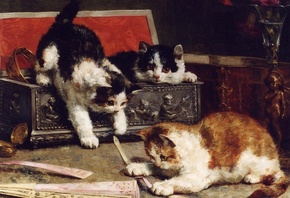, , Painting, , , kitten, three, 