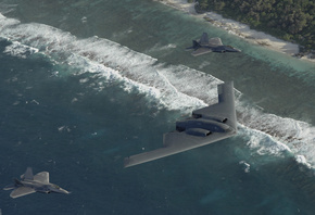 Two f22, b-2, pacific ocean