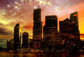 , city lights, wallpaper, skyscraper, sunset city, Methevas, , australia