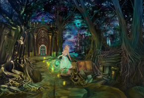 fairytales, fantasy, ancient book, night, wonderland, gates, girl, magic, castle, Dreamkeeper