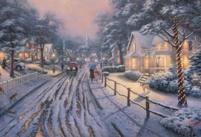 winter, painting, nice, art, snow, christmas, picture, thomas kinkade, Home ...