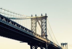 new york city, nyc, -, Manhattan bridge, moonrise, usa