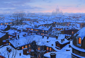 houses, roofs, st petersburg, st petersburg roofs, Eugeny lushpin, snow, wi ...