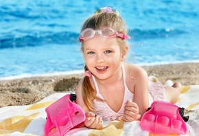 happiness, child, joy, cheerful, beach, cute, children, Happy little swimmer girl, beautiful