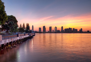 usa, sunset, , Summer sky, nyc, new york, hudson river, -