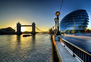 sunrise, city hall, england, london, uk, river, Tower bridge, thames, , morning