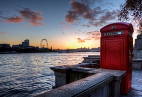 bridge, telephone, thames, london eye, Sunset, england, uk, , ...
