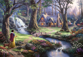 snow white discovers the cottage, 50-th anniversary, the disney dreams collection, Thomas kinkade