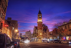 6th ave and 9th st., -, , usa, night, village, nyc, jefferson market, new york