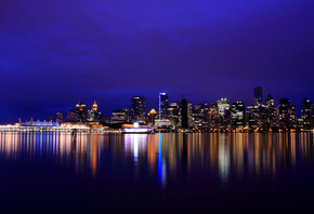 reflection, night city, british columbia, lights, Canada, vancouver,  ...