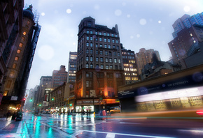 , -, nyc, new york, broadway, rainy night, usa, Slick streets