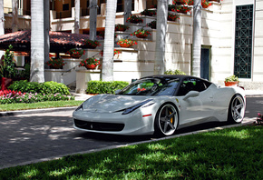 Ferrari, 458, Italia, White, Tuning, Wheels, Yard, Grass, Villa