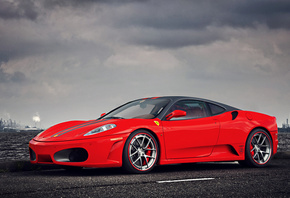 Ferrari, F430, Supercar, Red, Landscape, Sky, Clouds, Water, Factory